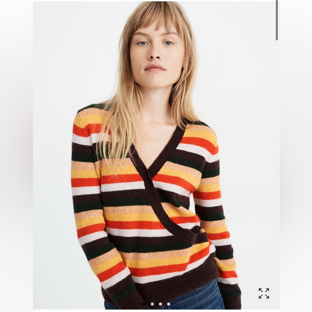 Madewell Wool & Alpaca Wrap-Front Pullover Sweater in Stripe Size Small